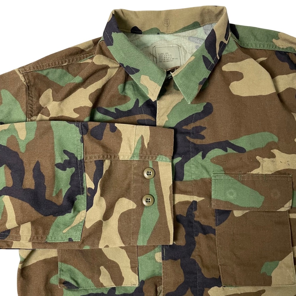 US Army Woodland Camo BDU Jacket XL Long 1999 Golden Mfg Combat Coat Vintage